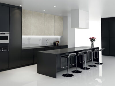Cuisine minimaliste contemporaine noire et blanche